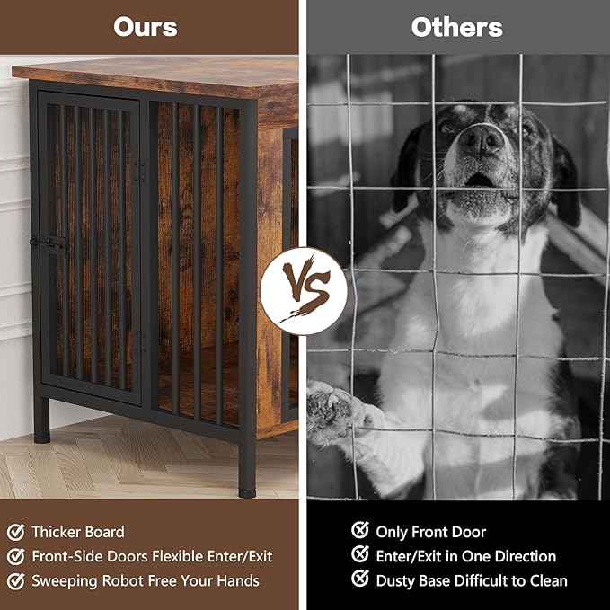 EasyCom Dog Crate Furniture for 1 or 2 Dogs, Heavy Duty Single/Double Dog Crates for Small/Medium/Large Dogs, Dog Kennel Furniture Indoor as TV Stand, Large Size 39.96" L(35-60 Pounds), Brown