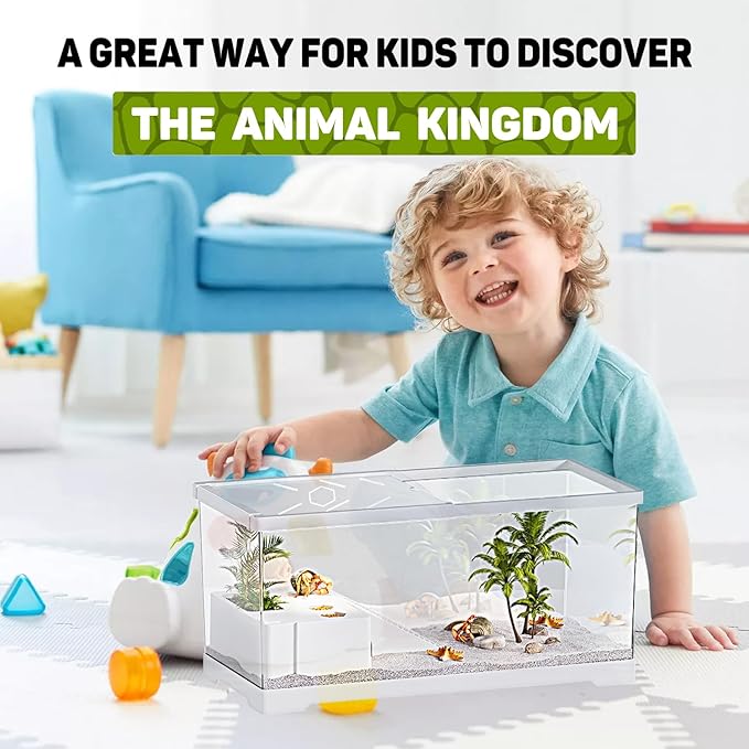 Turtle Fish Tank with Basking Platform and Bottom Drainage, 20" x 9.5" x 9.5" Aquatic Turtle Tank for Juvenile Turtle, Crayfish, Crabs, Amphibians, Reptiles, PC Material, White Color