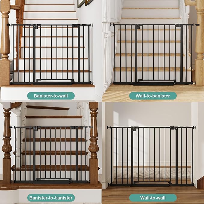 Miumoon 29.7-46" Baby Gate for Stairs with Banister Adapter Y-Spindle Rods, 30.5" Tall, Easy-Install Pressure Mounted Baby Gate for Doorways, Auto-Close Dog Gate Indoor for Child and Pets