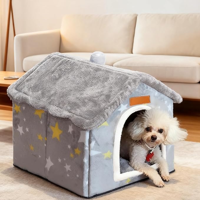 Dog House Indoor, Foldable Soft Kennel Bed Warm Cat Nest Puppy Cave with Cushion for Small Medium Large Dogs Cats (M-Within 17 lbs)