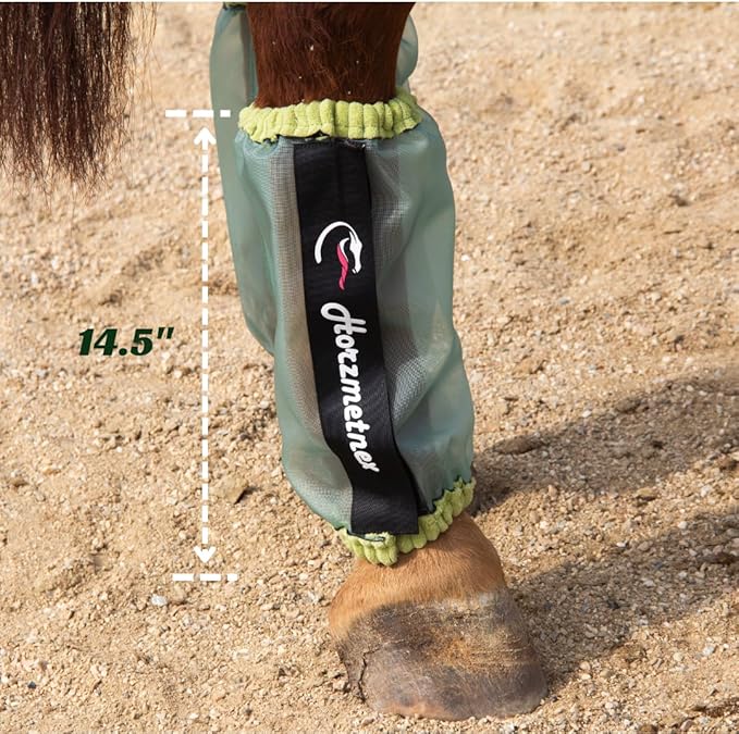 Tear-Resistant Fine Mesh Horse Fly Boots – Breathable Fly Boots with Thickened Webbing Hook and Loop – Lightweight Summer Leg Protection to Prevent Mosquito & Fly Bites – Set of 4 (Lime)