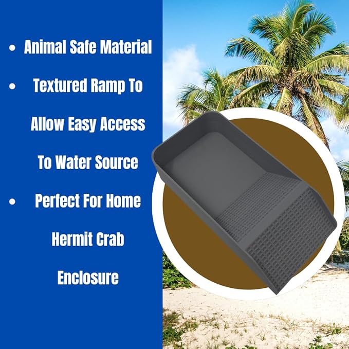 Chatelet Hermit Crab, Lizard, Turtle, Amphibian XL Watering Pool | Platform Pool Accessory with Access Ramp for Pet Habitats | 9.75" x 5" | Made in USA (X-Large) (Salt Only, Gray)