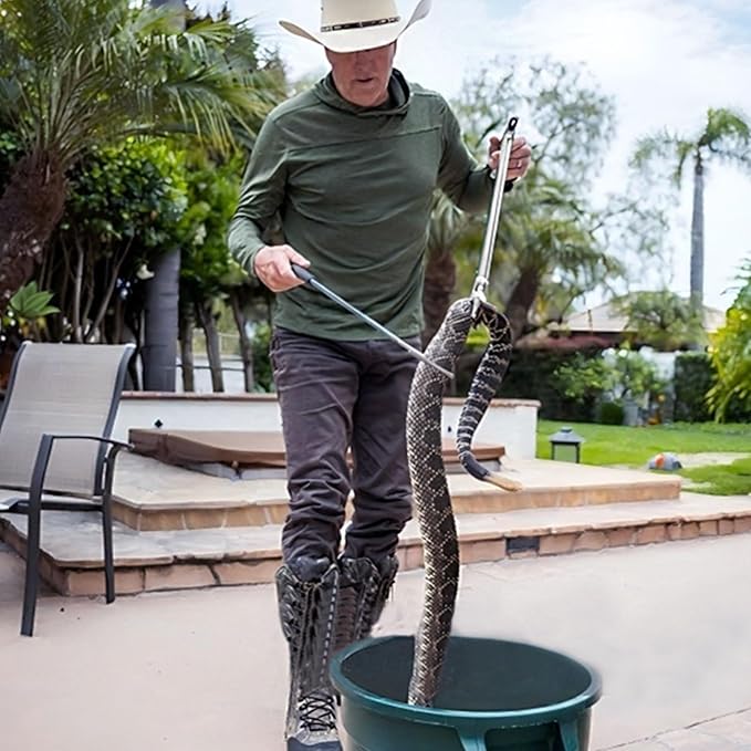 IC ICLOVER Snake Grabber Tool, 47" Snake Tongs + 39" Telescopic Snake Hook Stick, Professional Heavy Duty Snake Catcher Handling Tools Set for Moving Catching Pick-Up Transport Rattle Snakes Reptile