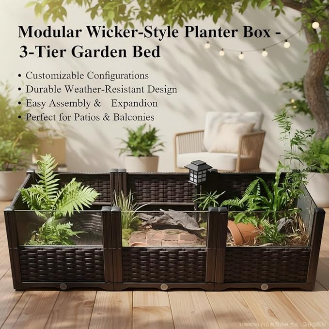 Elevated Turtle Habitat Box, Black Woven Design, Optional Increase in Combination Quantity, Turtle Habitat, Ecological breeding Box, Panoramic Landscaping Box