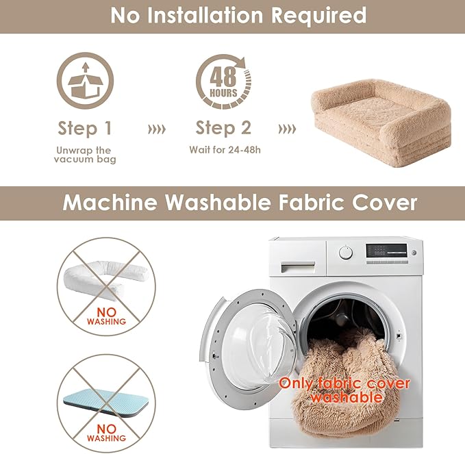 EHEYCIGA Foldable Human Dog Bed, 72"x44"x11" Orthopedic Memory Foam Human Sized Dog Bed, Waterproof Pet Bed for People, Faux Fur Pet Couch for Adult with Non-Slip Bottom, Camel