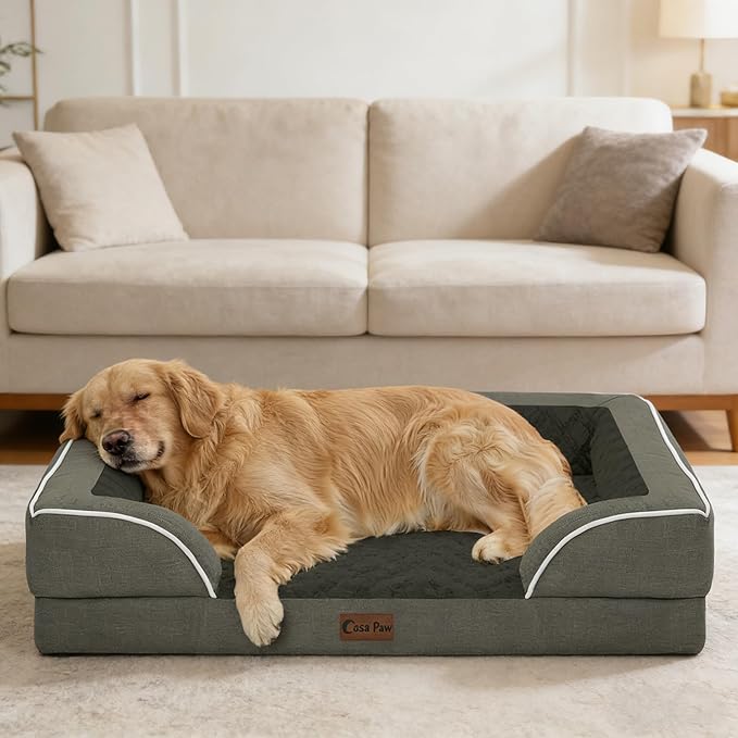 Orthopedic Dog Beds for Extra Large Sized Dogs, Waterproof Memory Foam XL Pet Bed with Sides 42x30Inch, Non-Slip and Egg-Crate Foam Big Dog Couch Bed with Removable Washable Cover, Dark Green