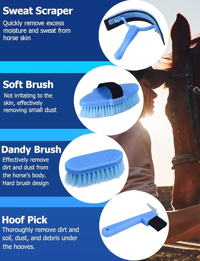 Horse Grooming Kit, 13-Piece Horse Brush Set with Organizer Bag Complete Care, Mane Braiding Kit, Brushes & Curry Comb for Effective Grooming, Ideal Supplies Set for Horses Riders Beginners
