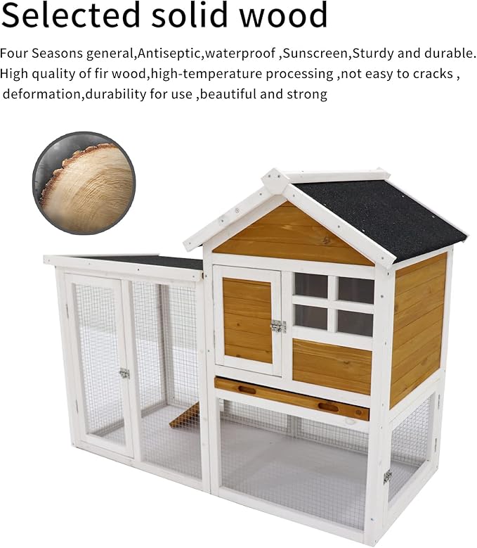 ZSQ Pet House, Wooden Rabbit Hutch Habitat Wood Hutch for Small Animals, Pet, Chickens, Rabbits