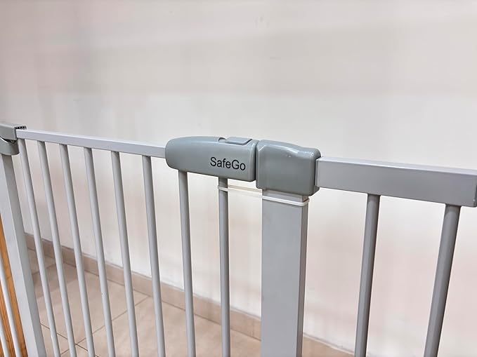 44.72"-46.89" Baby and Pet Safety Gate, 30" Tall Metal Walk-Thru Gate for Doorways & Stairs, Easy One-Hand Open, Dual Lock, Extensions & Wall Mounts Included (Brown, 29"-46" W x 30.5“H)