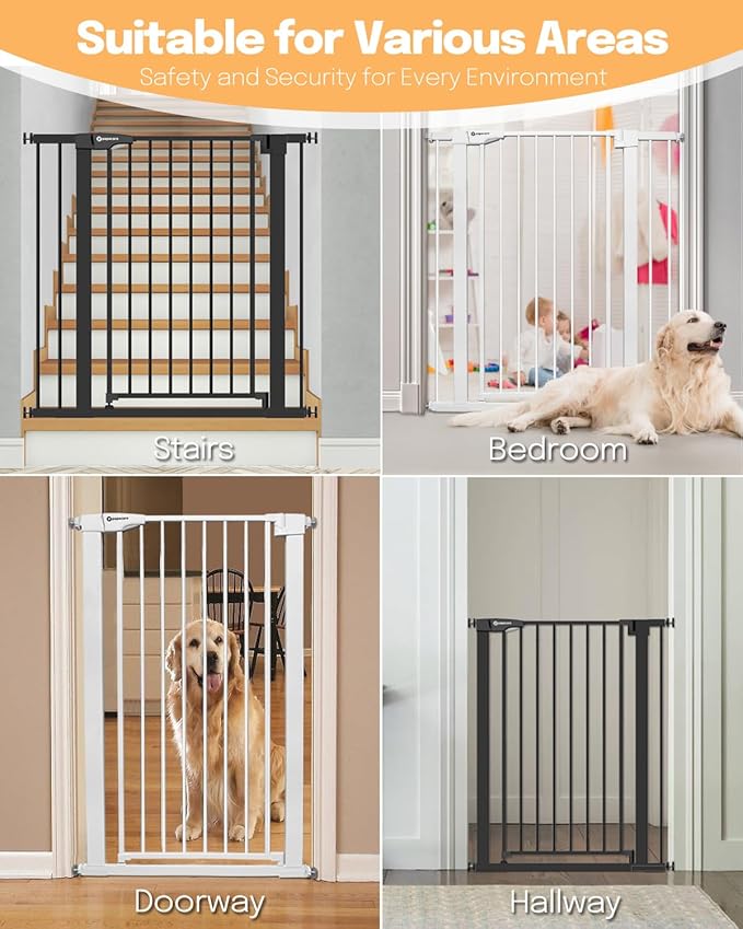 42" Extra Tall Baby Gate for Stairs Doorways, Fits Openings of 29.5" to 40.5" Wide, Auto Close Extra Wide Baby and Pet Gate for Doorways and Stairways,Pressure Mounted Dog Gates, Black