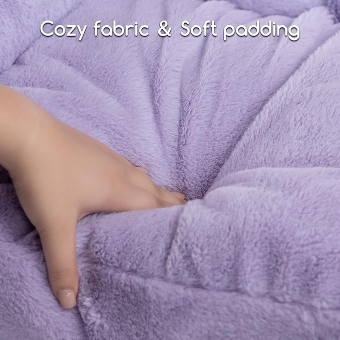 Hollypet Fluffy Dog Cat Bed Pet Couch Beds Plush Soft Warming Washable Puppy Bed for Small Medium Dogs and Large Cats, Light Purple, 24" L x 18" W x 10" Th