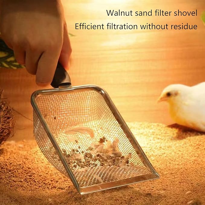 Reptiles Stainless Steel Sand Scoops Metal Shovel Sifter Fine Mesh Terrarium Substrates Corner Sifter