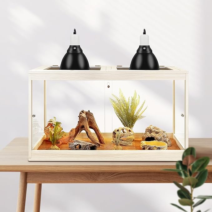 PROLEE Reptile Tank, 31 Gallon Beard Dragon Tank, Tempered Glass Reptile Encloure and Snake Tank with Locking Design for Lizard,Gecko,Chameleon (24"X15.5"X15.5",Oak)