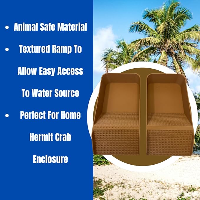 Hermit Crab, Lizard, Turtle, Amphibian XL Watering Pool | Platform Pool Accessory with Access Ramp for Pet Habitats | 9.75" x 5" | Made in USA (X-Large) (Salt + Fresh, Tan)