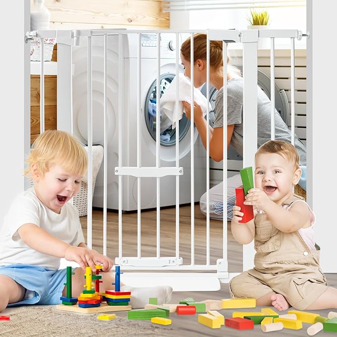 SHYUJAJIE 37 Inch Tall Baby Gate with Cat Door, Adjustable 29.55" and -40.55" Wide Auto Close Dog Gate Pressure Mounted Safety Pet Gate for Stairs, Doorway, House