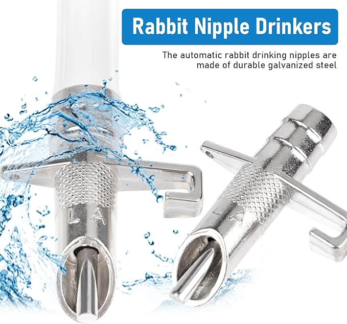 Automatic Rabbit Watering System Kit Rabbit Water Dispenser Include 24 Nipple Drinker, Hose, Connector, Hole Opener, Small Animal Water Feeder (Silver, 24 Nipple Drinker Kit)