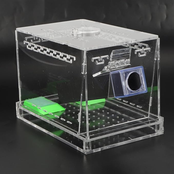 Acrylic Cricket Keeper Pen with Feeding Tubes, Transparent Observation Box, Ventilated Design, Removable Lid for Reptile Tank, Cockroach Breeding