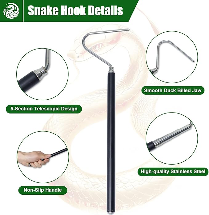 IC ICLOVER Snake Catcher Net + 39" Collapsible Snake Hook, Snake Grabber Handling Tool, Reptile Catching Net with Telescopic Pole Stick, Best Tool Set for Moving Pick-Up Rattle Snakes Lizard Reptiles