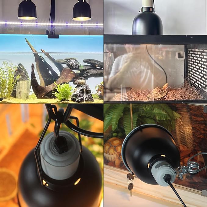 BNOSDM Reptile Light Fixture,5.5 Inch Deep Dome Reptiles Heat Lamp Fixture for UVB UVA Bulb,Heat Basking Bulb,Optical Reflection Heat Lamp Fixtures for Reptile Amphibian Tank Terrariums
