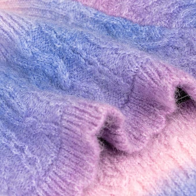 Rainbow Mohair Dog Poncho, Cold Weather Cable Dog Sweater for Small Dogs, Classic Turtleneck Thick Puppy Clothes with Leash Hole DS93XL