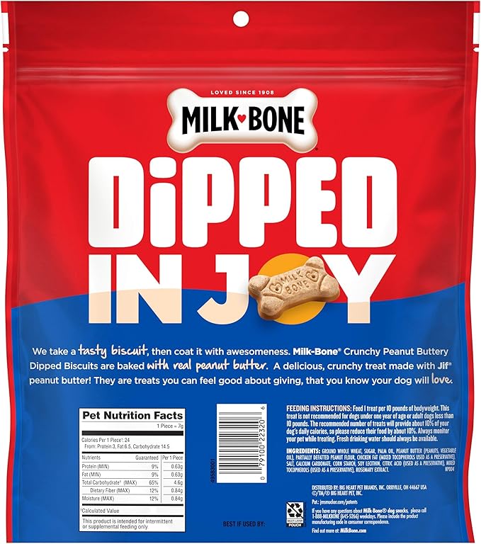 Milk-Bone Peanut Buttery Dipped Dog Biscuits with Jif Peanut Butter, 32 Oz. Bags (Pack of 2)