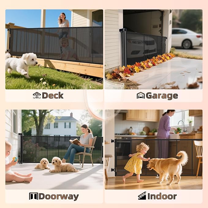 Miumoon 150 inch Retractable Baby Gates 42 inch Tall, Retractable Gate with Reinforced Strip Design to Prevent Crawling Through, 12 FT Extra Wide Retractable Dog Gate for Indoor/Outdoor
