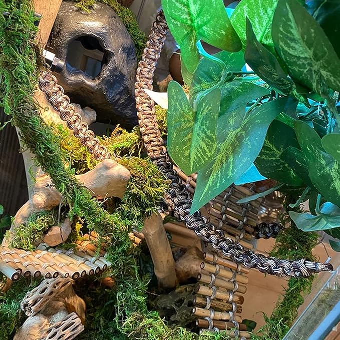 2 Pcs Reptile Vines for Climbing Bendable Jungle Vines Made of Handmade Umbrella Cord Weaving Rope Decor with 3 Suction Cup Accessories for Chameleon Crab Lizards Snakes Gecko Frog Hermit Crab