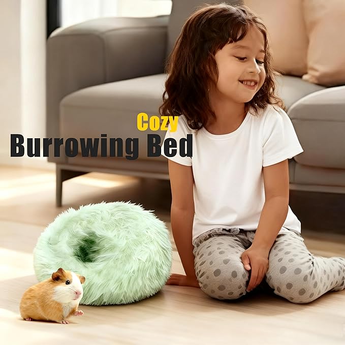 2-Pack Guinea Pig Backpack and Burrowing Bed, Portable Small Animal Cage with Bubble Clear Window, Plush and Fluffy Hideaway Pet Bed for Piggies, Hamster