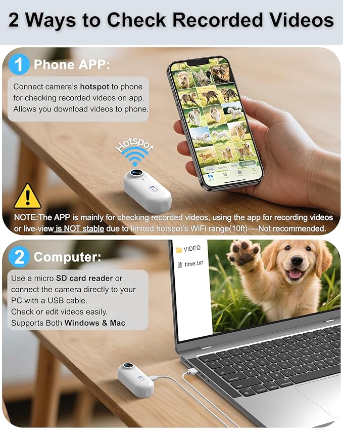 Cat Camera Collar with Tracker Tag, 1080P HD Video Recording, Check Video on Phone APP, XS-Size Pet POV Cam for Cats & Small Dogs, Mini Body Cameras for Pets(No SD Card Included