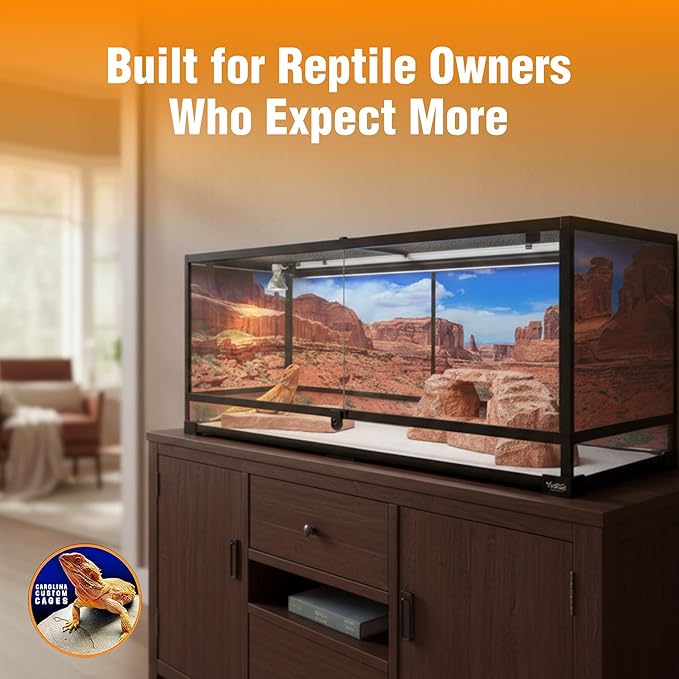 CAROLINACUSTOMCAGES 48x18x18 Extra-Long Reptile Terrarium - 67 Gallon Glass Terrarium for Bearded Dragon, Snake, Gecko, Lizard with Screen Top & Locking Doors; Easy Assembly