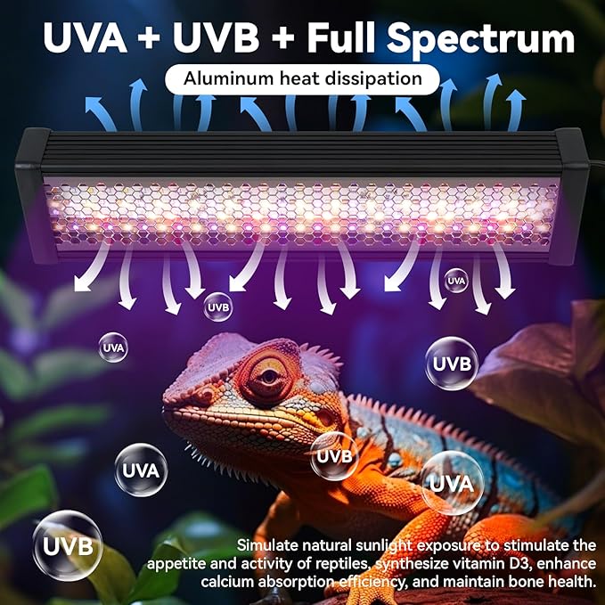 HNRLOY Reptile UVB LED Light Full Spectrum,10Inch UVA/UVB LED Reptile Light for Bearded Dragons,Chameleons,Turtles,Lizards,Geckos,Snakes, Adjustable Timer, Dimmable Reptile Lamp with 3 Lighting Modes