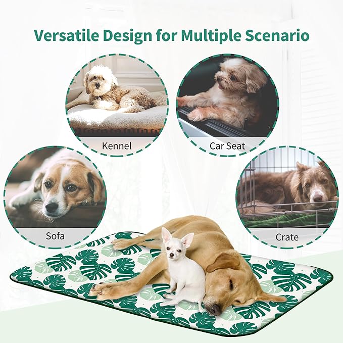 NWK Pet Cooling Mat for Large Dogs -Q-Max>0.345 Ice Silk Cooling Mat for Dogs & Cats Portable & Washable Pet Cooling Blanket, Car Seats, Beds for Summer (Green Leaf, 39'' X 27'' X 0.3'')