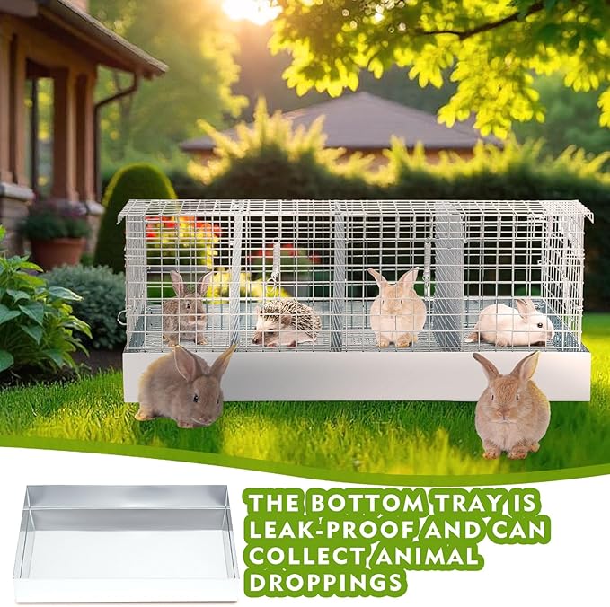 DoubleFill 4 Hole Folding Rabbit Transport Cage, 28 x 16 x 12 in Portable Rabbit Bunny Carrier with Tray and Handles for Travel Temporary Housing, Indoor Outdoor Pet Habitat Animal Enclosure