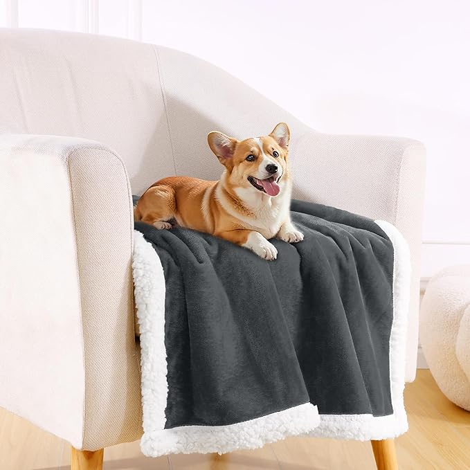 Smiry Waterproof Blanket Throw for Large Dogs, Soft Reversible Dog Blanket for Sofa Couch Bed, Washable Leakproof Sherpa Fleece Furniture Couch Protector(40"x60", Dark Grey/White)