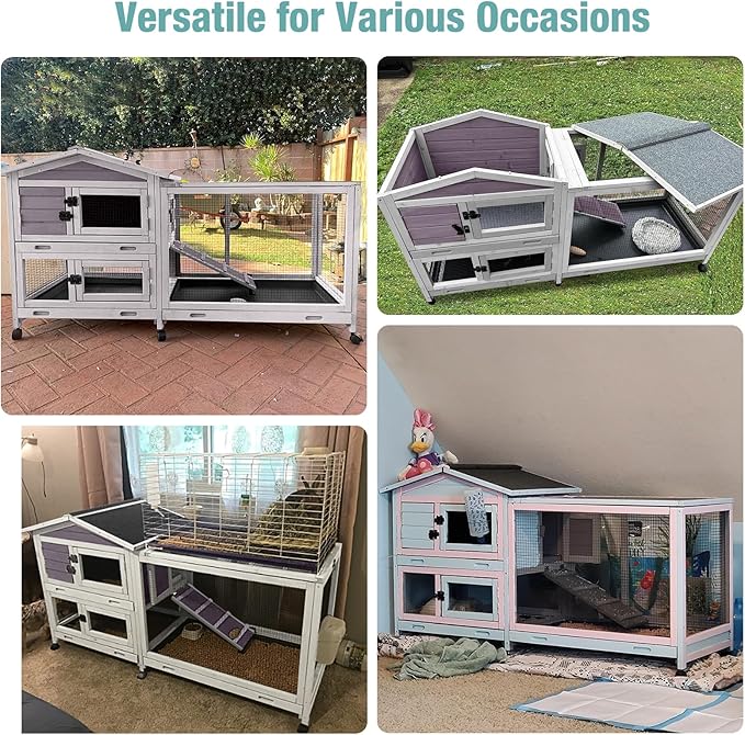 Suumerpety Indoor Rabbit Hutch with Pull-Out Tray, Weatherproof Rabbit Cage for Outdoor/Indoor Use, Bunny Hutch Chicken Coop with Run (Grey)