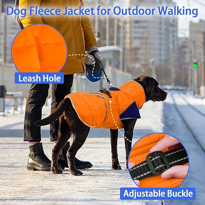MIGOHI Waterproof Dog Winter Coat - Thick Dog Fleece Jacket with Reflective Strips, Warm Winter Snowsuit Sweater for Small Dogs,Machine Washable,French Bulldog,M,Orange