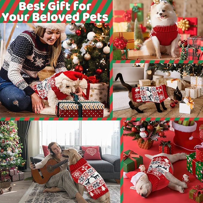 Christmas Dog Sweaters for Small Medium Large Dogs and Cats,Pet Soft Warm Holiday Outfit Girl & Boy,Pup Winter Clothes Turtleneck Double Knitting Collar for Outdoors Playing (Green,XL)