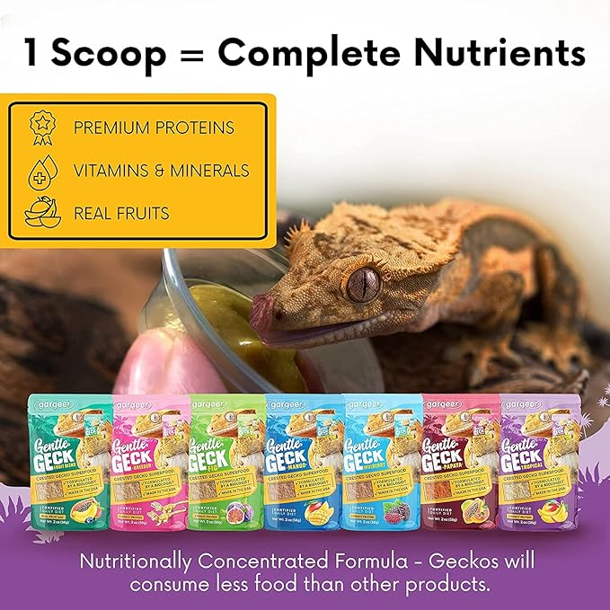 Gargeer 8oz Complete Crested Gecko Food Diet. Premium Mix, Ready to Use Freshly Made Powder. Unique Formula, Developed & Made in the USA. Enjoy! (Tropical + Insects Protein)