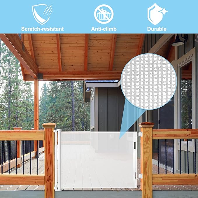 80 Inch Wide Baby Gate for Stairs Prevent Kid/Pet from Getting Through Retractable Outdoor Safety Gates for Toddlers Retractable Scratch-Resistant Mesh Dog Gate Indoor Doorway Gates for Pets, White