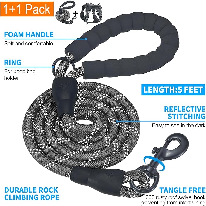 Beebiepet Heavy Duty Tactical Dog Harness for Large Dogs, No Pull Adjustable Pet Harness Reflective Service Training Easy Control Pet Vest Military K9 Working Dog Harnesses-X- Large, Black