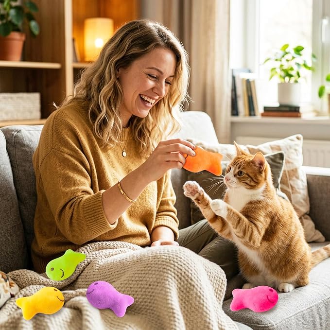 L1rabe Goldfish Catnip Stuffed Toys for Cats - 5P Black Cat Appreciation Day Colorful Fish-Shaped Cat Toys Funny Pet Catmint Interactive Kittens Supplies, Indoor Chew Bite Kick Non-Toxic Teething Tool - Image 6