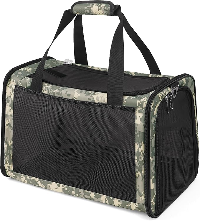 Cat Carrier Soft 25lbs Two Loading Pet Carriers Portable Small Dog Puppy Airline Approved Carrier with Side Pockets Foldable Portable for Outdoor Car Digital Camouflage