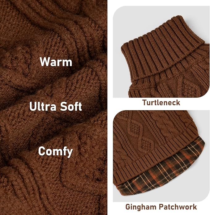 KYEESE Dog Sweater Soft Pullover Dog Sweaters for Large Dogs Comfy Pet Coat for Fall Winter Cold Weather Stretchy Warm Turtleneck Large Dogs Sweater with Gingham Patchwork