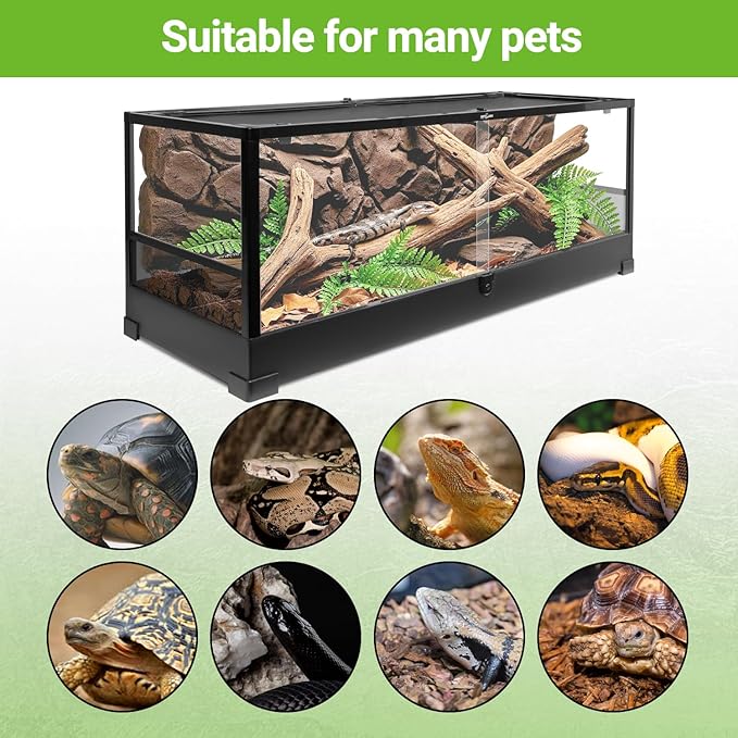REPTI ZOO 67Gallon Reptile Large Terrarium 48" x 18" x 18" Upgrade Glass Front Opening Tank Sliding Door with Screen Ventilation Reptile Terrarium