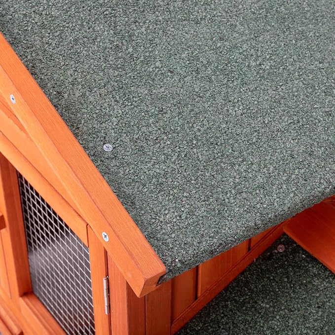 61” Large Rabbit Hutch with Outdoor Run, 2 Layer A-Frame Bunny Cage for Garden, Wooden Small Animal House with Removable Tray & Waterproof Roof