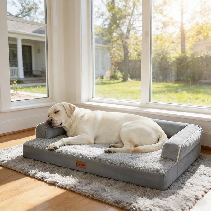 Orthopedic XXL Dog Beds, Waterproof Egg Crate Foam Big Pet Bed for All Breed Sized Dogs 53x42Inch, Washable Extra Large Dog Couch Bed with Removable Cover and Non-Slip Bottom, Grey