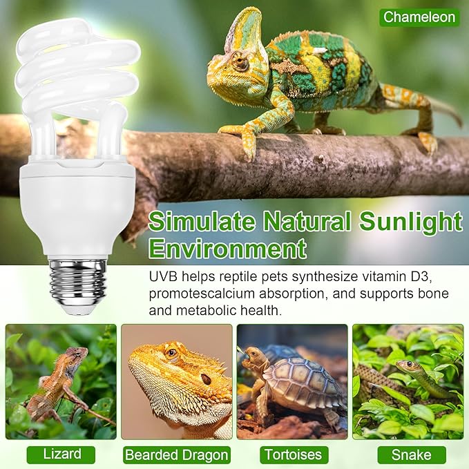 Reginary 4 Pcs UVB Reptile Light 10.0 13W UVB Bulb for Desert Tropical & Sub-Tropical Reptiles Compact Fluorescent Lamp, Ideal for Chameleons, Lizards, Tortoises, Snakes, Iguanas & Turtles