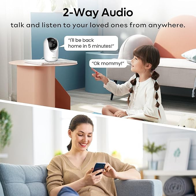 adomii 2K Indoor Cameras for Home Security - Camera with Pan/Tilt, 33ft Night Vision, 2 Way Audio, BLE Pairing - Motion Detector Indoor Wi-Fi Camera for Baby & Pet Monitor