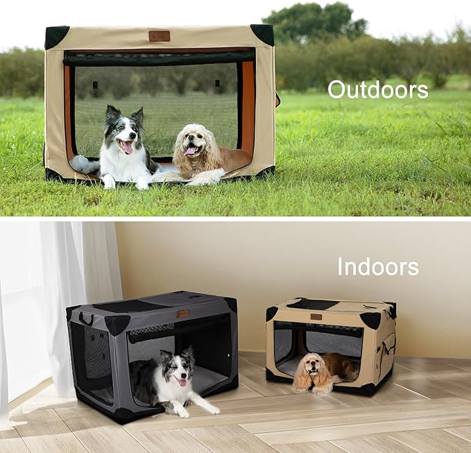 Garnpet Soft Dog Crate for Medium Dogs, 4-Door Foldable Collapsible Dog Crate with Soft Sides, Indoor & Outdoor Travel Dog Kennel, Dark Grey