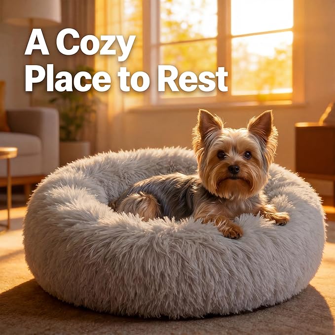 Extra Small Dog Bed Cute Grey Dog Bed Washable 19 inches Donut Fluffy Small Pet Beds,Calming Anti Anxiety Round Fits up to 10 lbs Soft Warm Pets Beds for Puppy Dogs Indoor